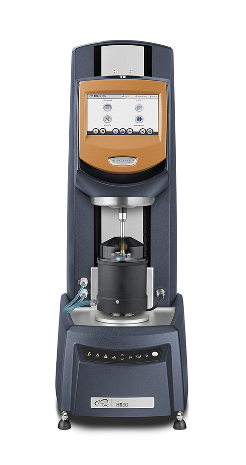 DHR_HR30_2_Powder-Temp_Shear-w-sample copy Figure 1. Discovery Hybrid Rheometer with Peltier Concentric Cylinder jacket and powder temperature accessory